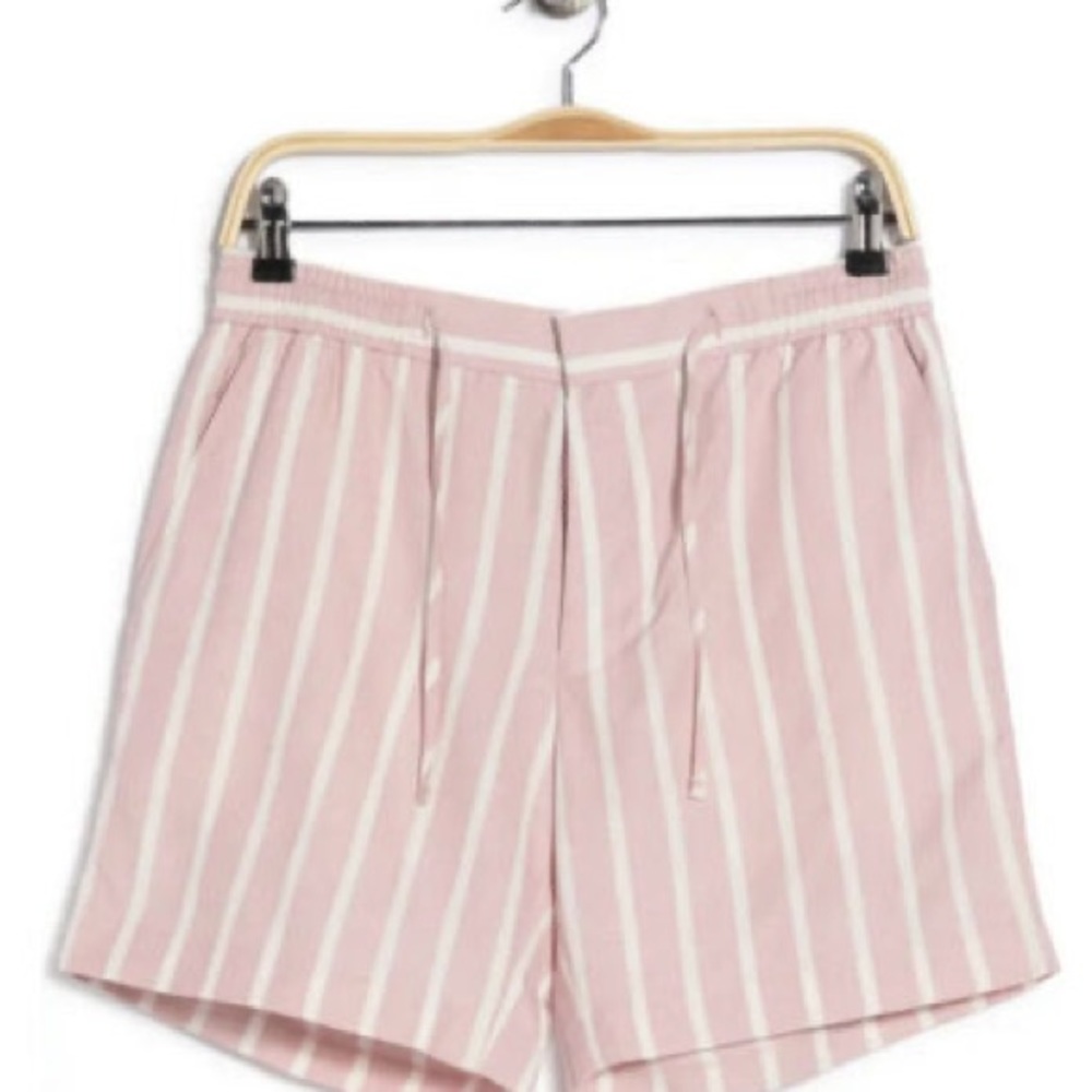 TOPMAN Pleated Pink Stripe Shorts Drawstring Waistband